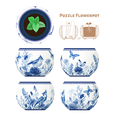 Puzzle Flowerpot (80 pieces) - Oriental Birds, Flowers and Butterfly